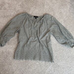 Karen Kane Green Eyelet Peasant Blouse